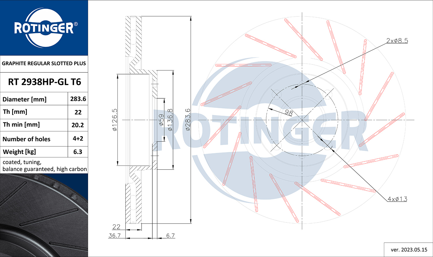 ROTINGER Féktárcsa, mind RT2938HP-GLT6_ROT